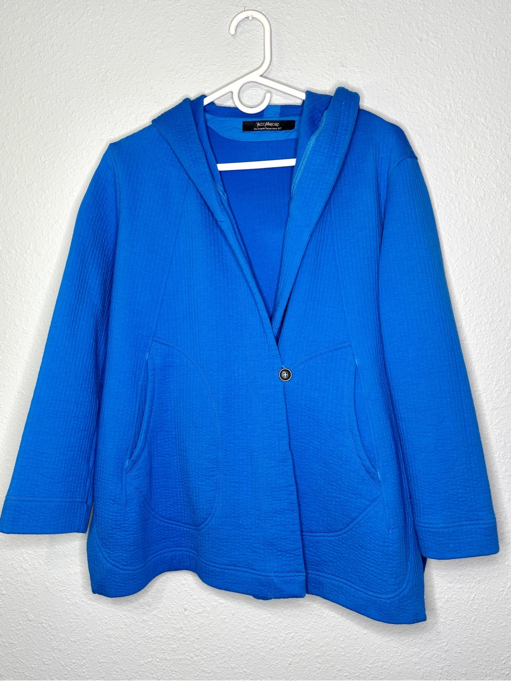 Yacco Maricard Cobalt Blue Quilted Ribbed Hooded Lagenlook Jacket One Size
